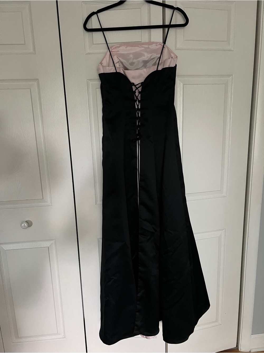 Betsy & Adam Black Gown with Soft Pink Bodice